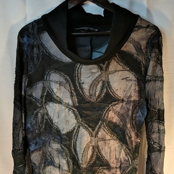 Ness Blue Brown Long Sleeve Tunic Shirt Top Womens Medium M Black Floral - Picture 2 of 13